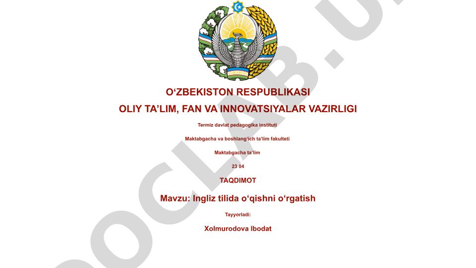 Ingliz tilida o‘qishni o‘rgatish
