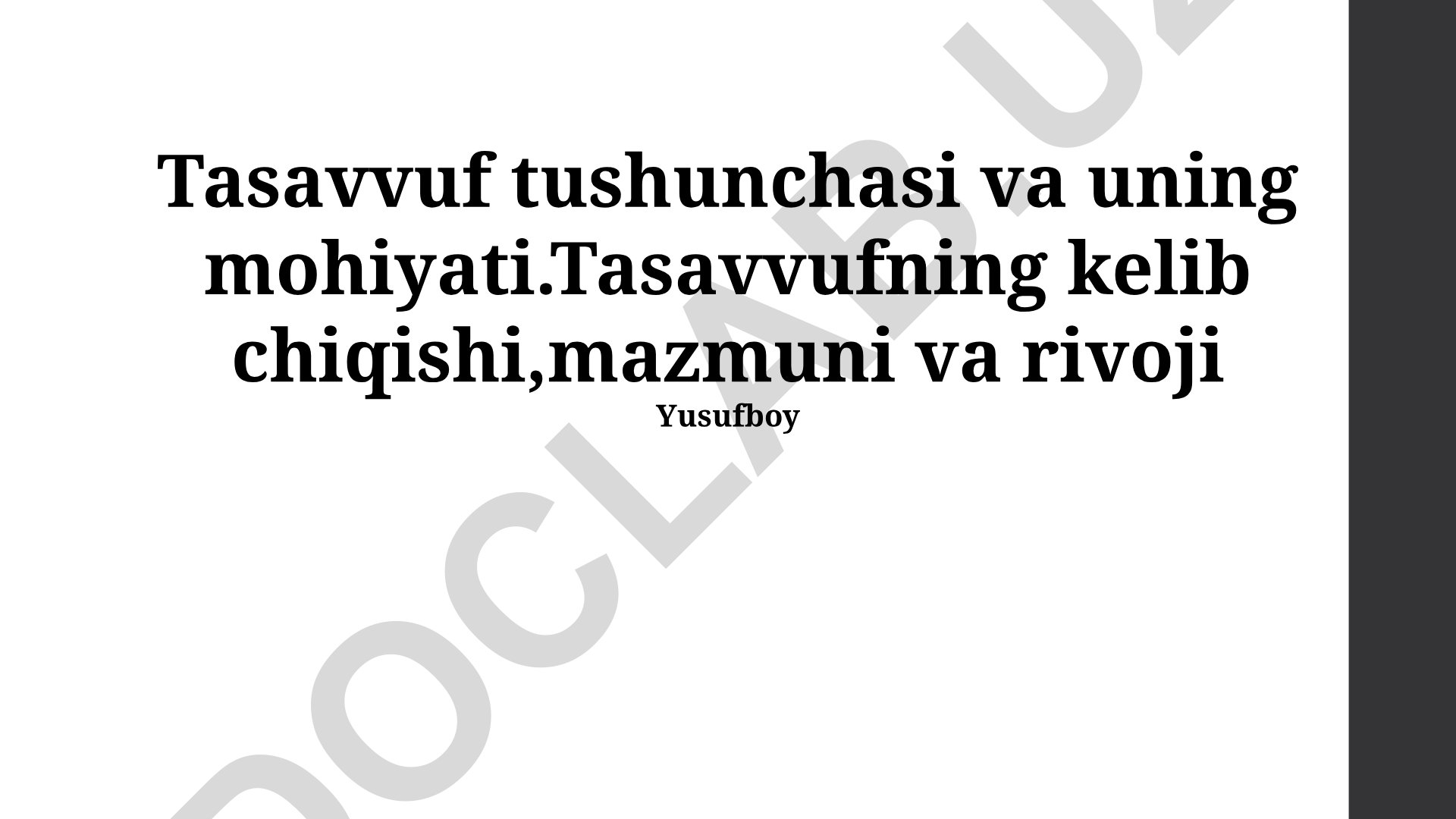 Tasavvuf tushunchasi va uning mohiyati