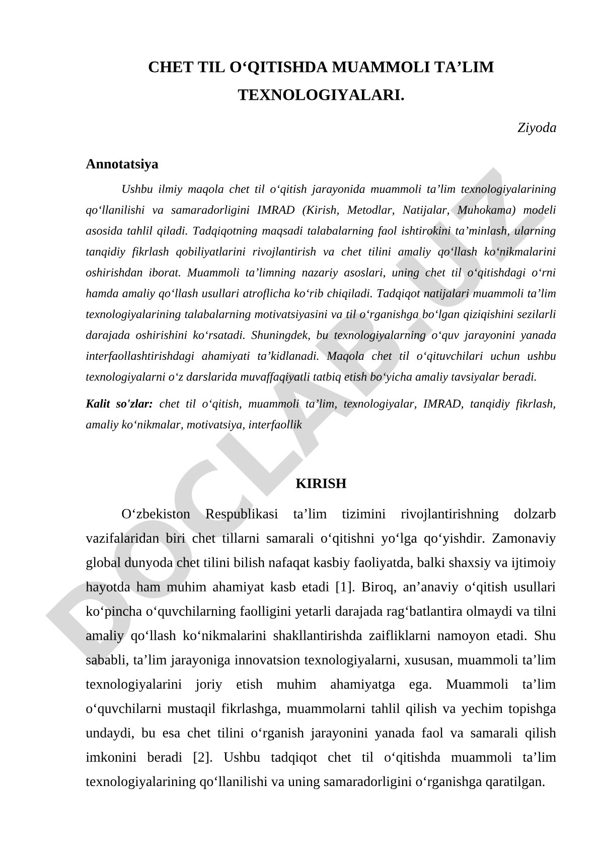Chet til o‘qitishda muammoli ta’lim texnologiyalari