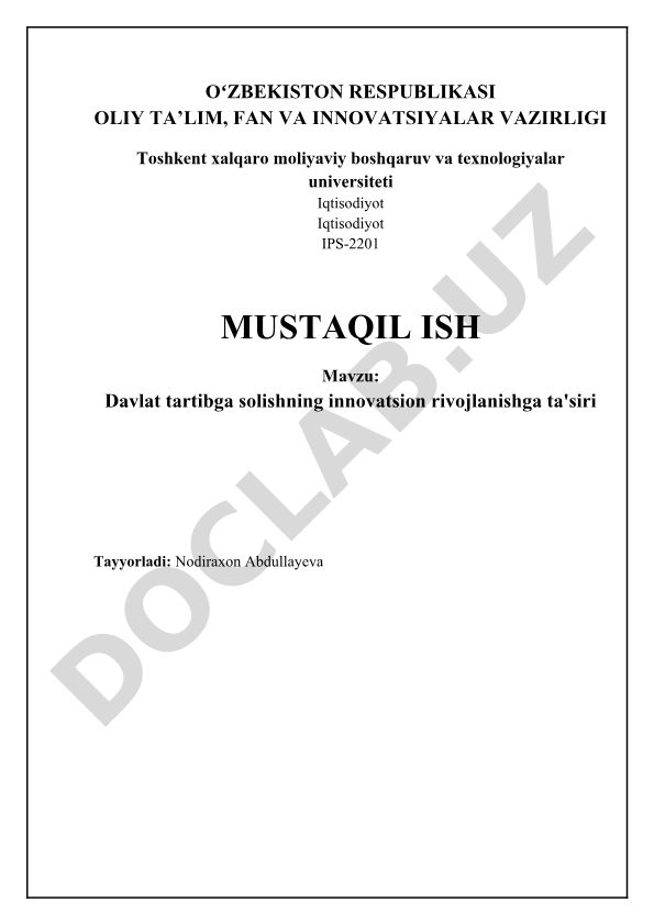 Davlat tartibga solishining innovatsion rivojlanishga ta'siri