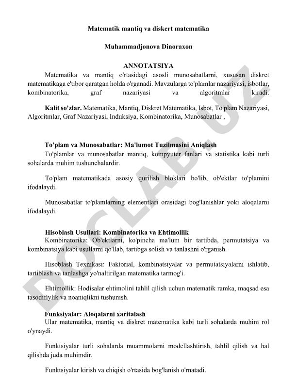 Matematik mantiq va diskret matematika