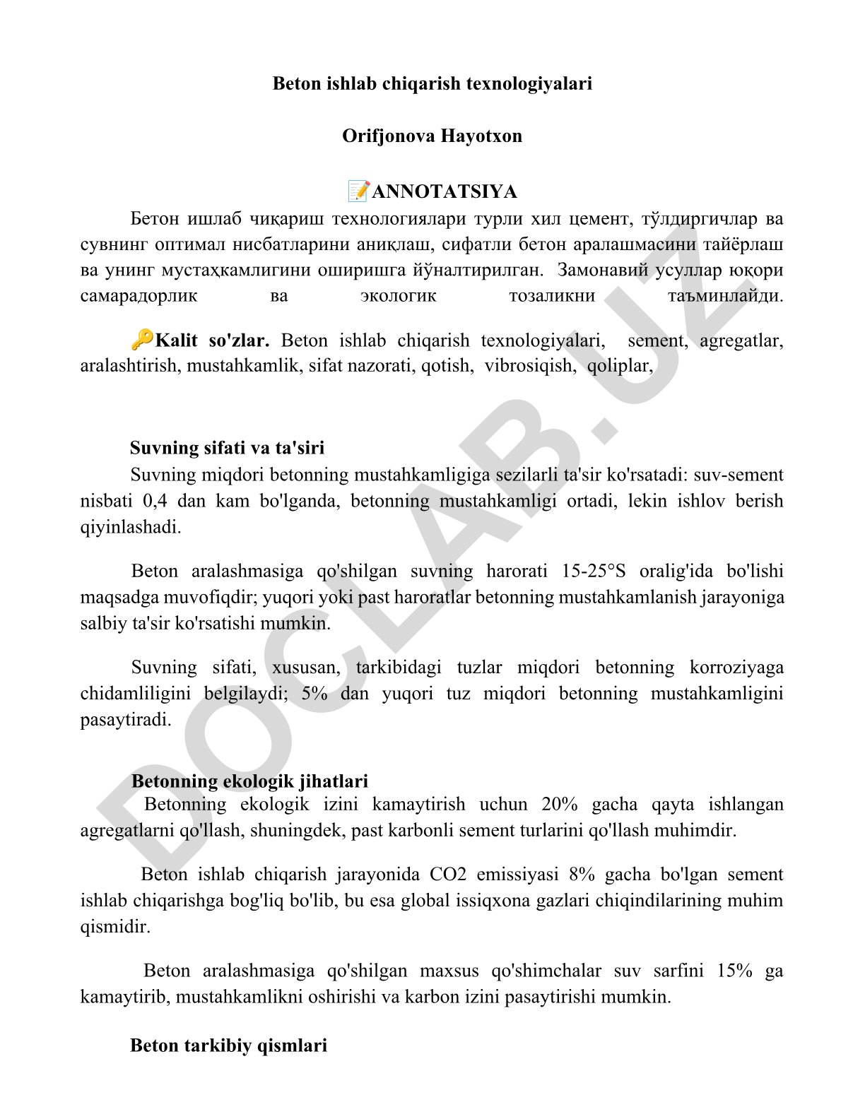 Beton ishlab chiqarish texnologiyalari