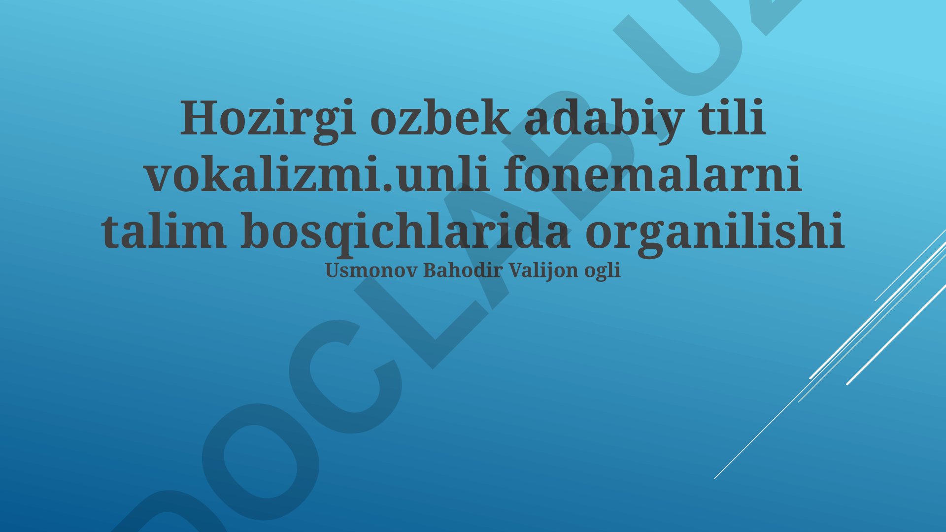 O'zbek adabiy tili vokalizmi va unli fonemalarni o'qitish