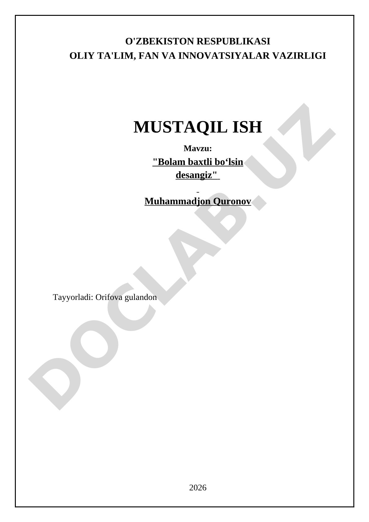Bolam baxtli boʻlsin desangiz