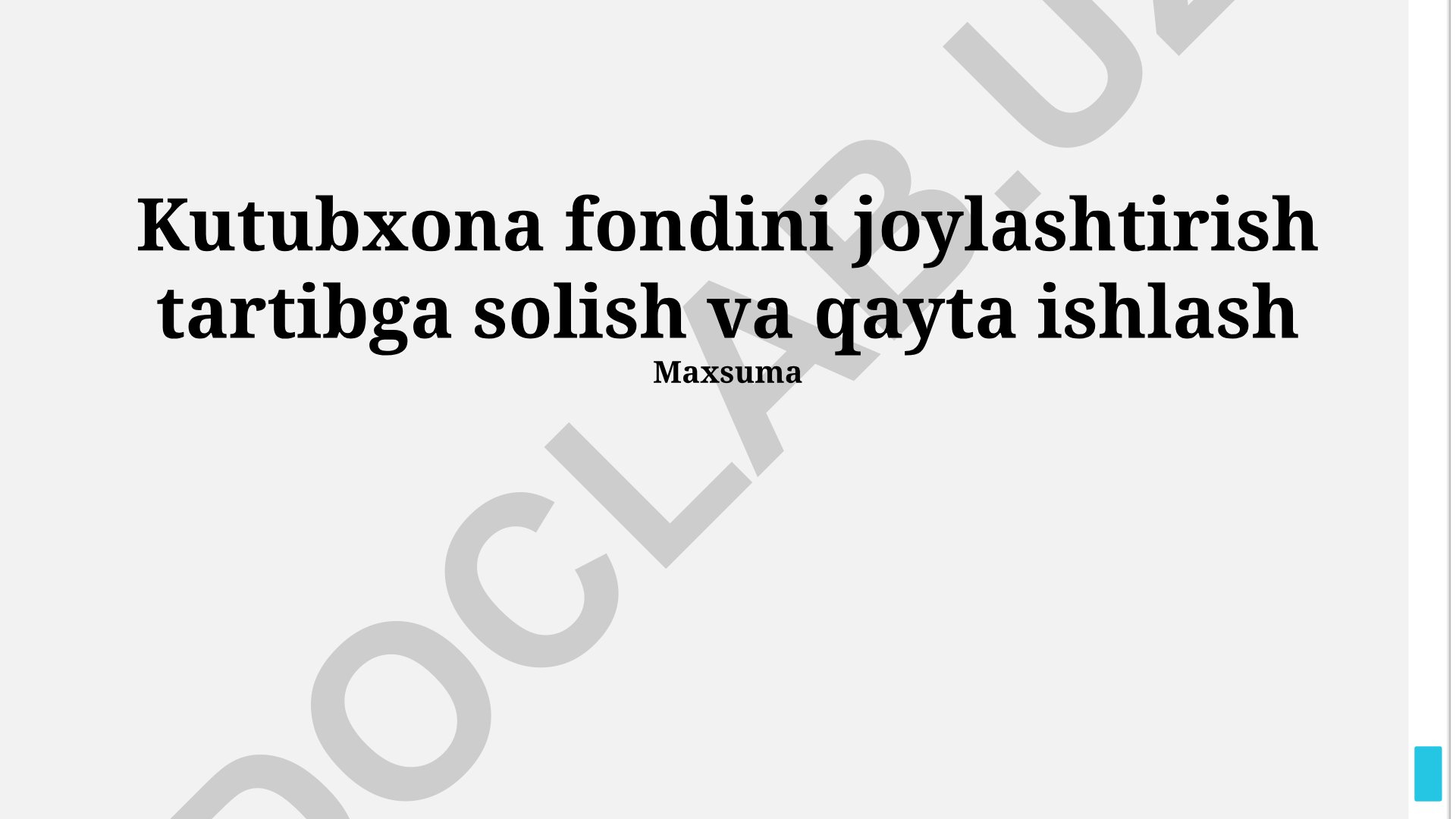 Kutubxona fondini joylashtirish tartibga solish va qayta ishlash