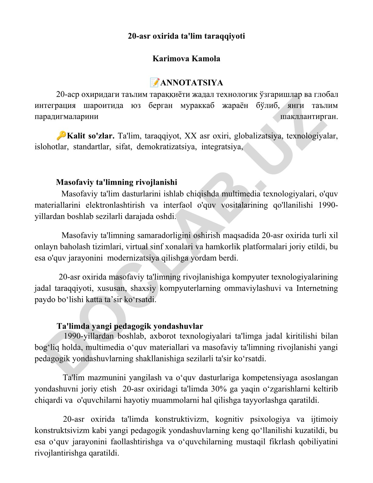 20-asr oxirida ta'lim taraqqiyoti