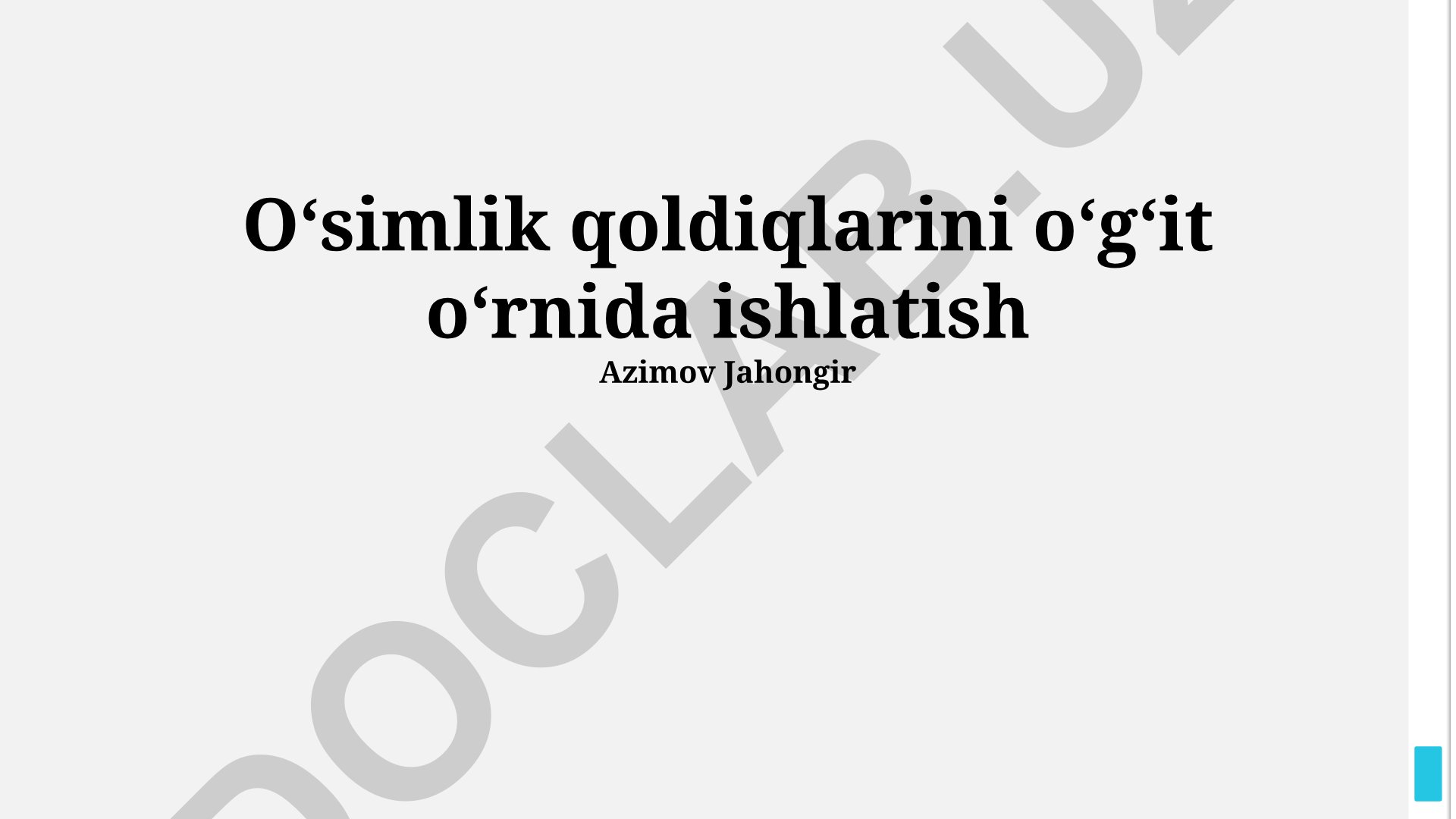 O'simlik qoldiqlarini o'g'it o'rnida ishlatish