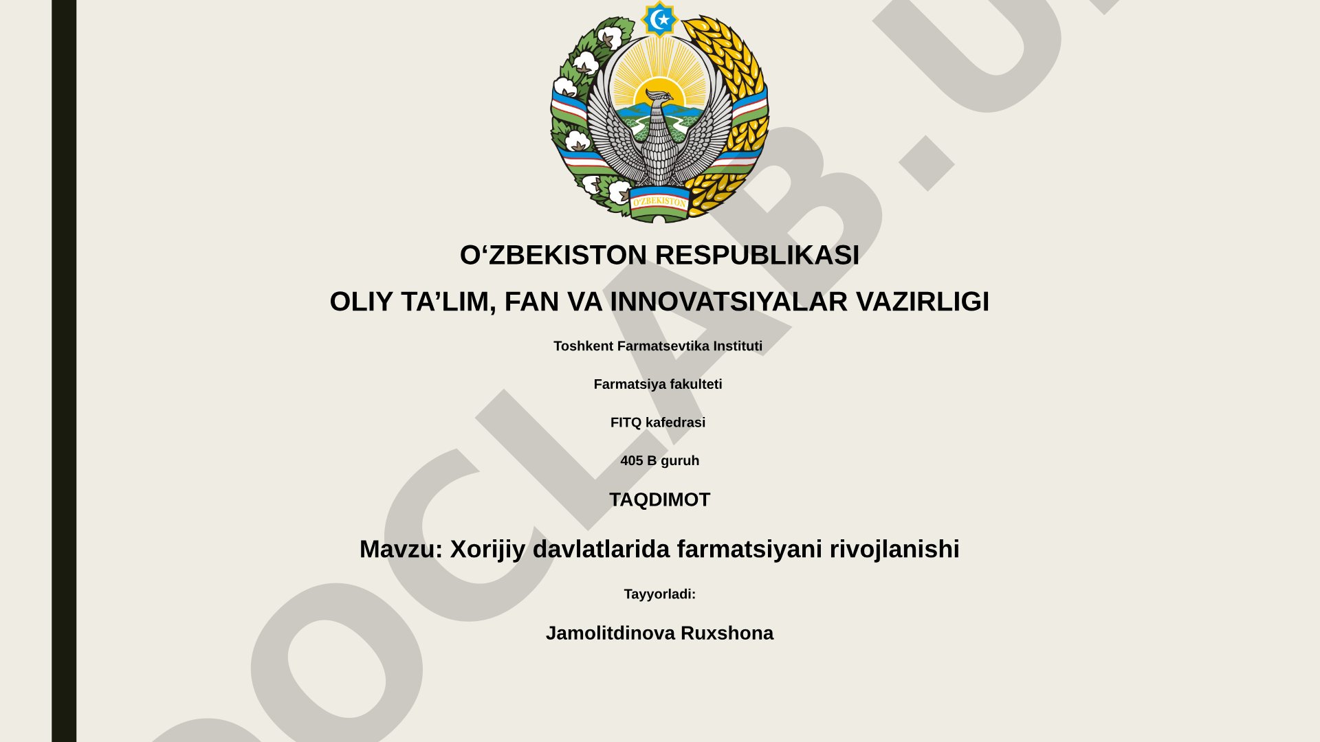 Xorijiy davlatlarida farmatsiyani rivojlanishi