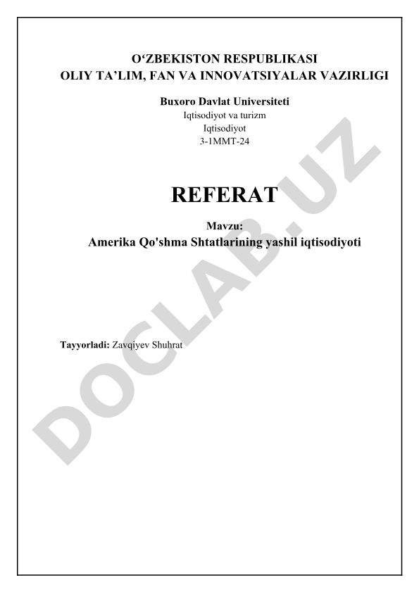 Amerika Qo'shma Shtatlarining yashil iqtisodiyoti