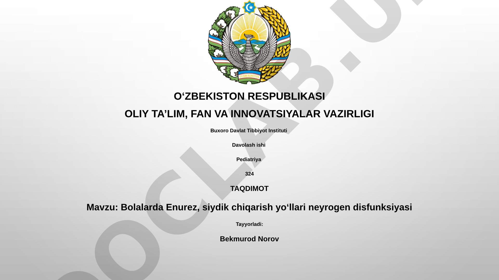 Bolalarda Enurez, siydik chiqarish yo‘llari neyrogen disfunksiyasi