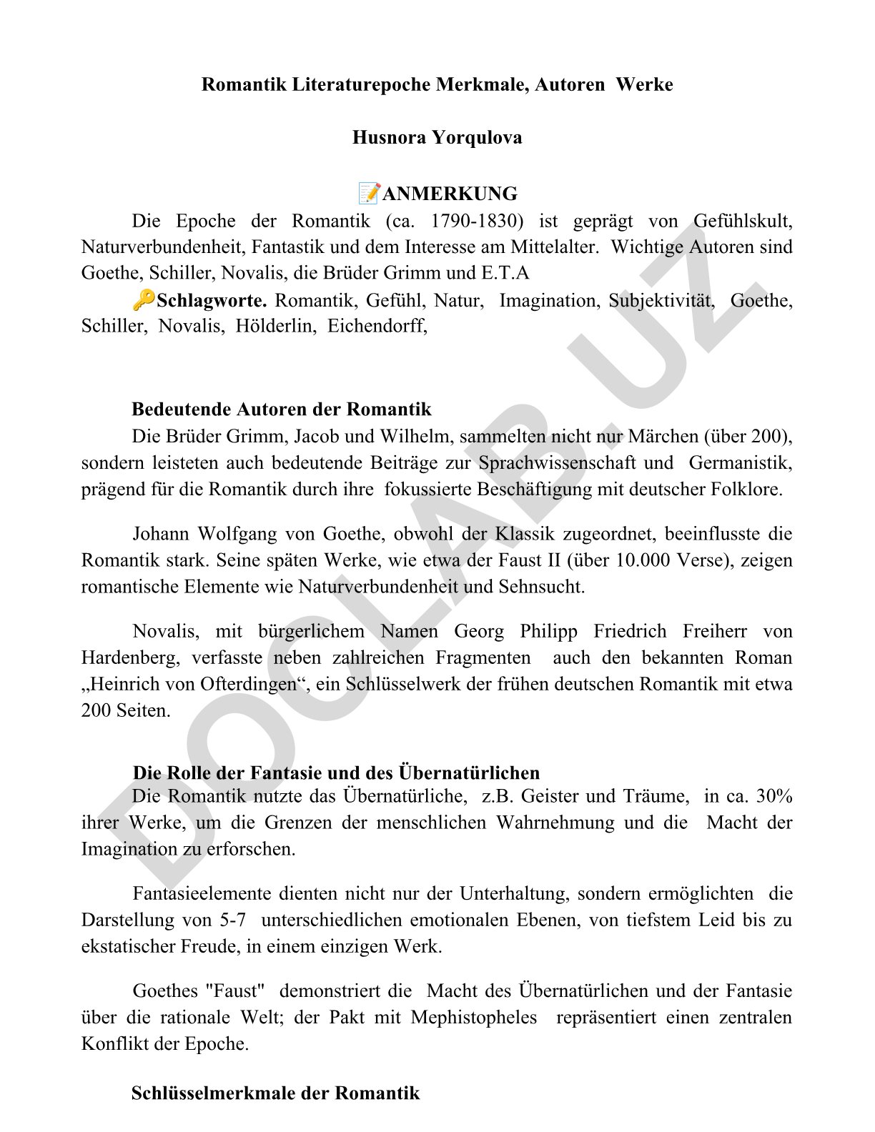 Romantik Literaturepoche Merkmale, Autoren und Werke