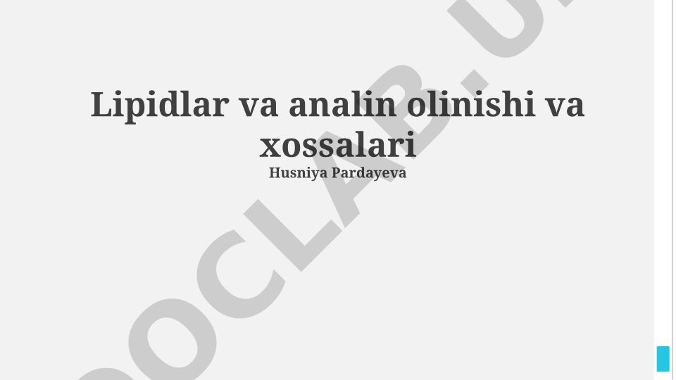 Lipidlar va alanin olinishi, xossalari va metabolizmi