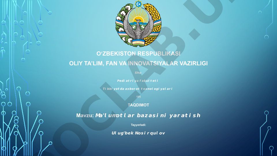Ma'lumotlar bazasini yaratish