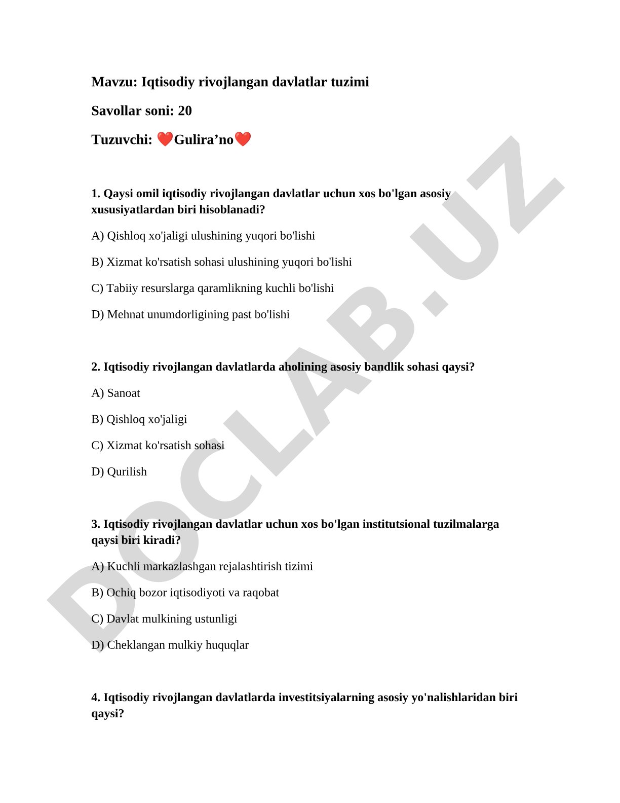 Iqtisodiy rivojlangan davlatlar tuzimi