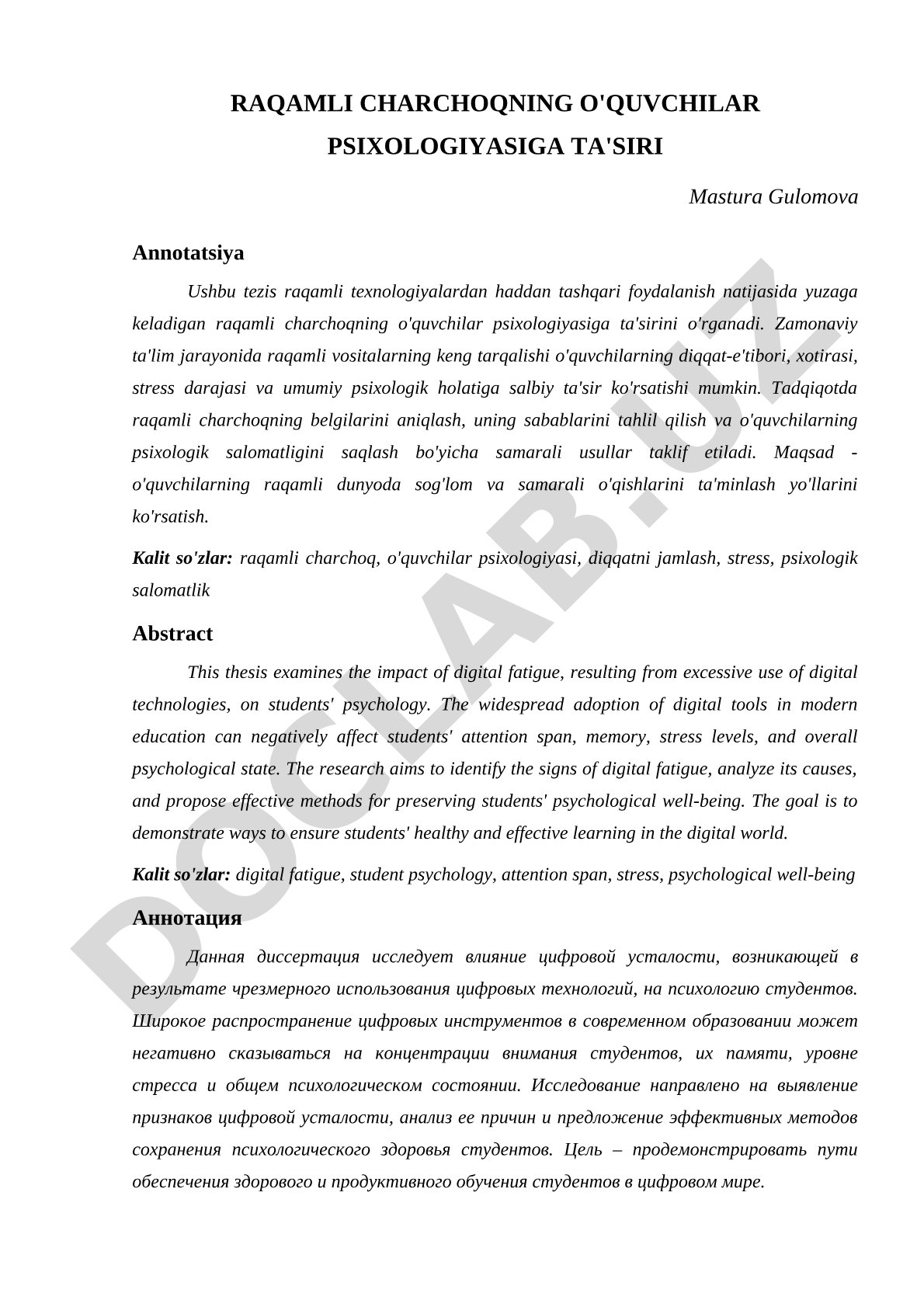 Raqamli charchoqning o'quvchilar psixologiyasiga ta'siri