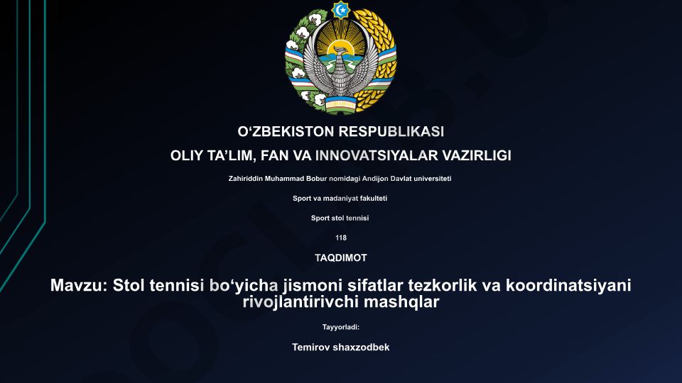 Stol tennisi bo'yicha jismoni sifatlar tezkorlik va koordinatsiyani rivojlantirivchi mashqlar
