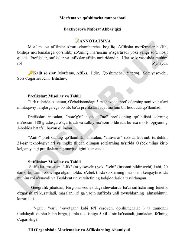 Morfema va affikslar o'zaro munosabati