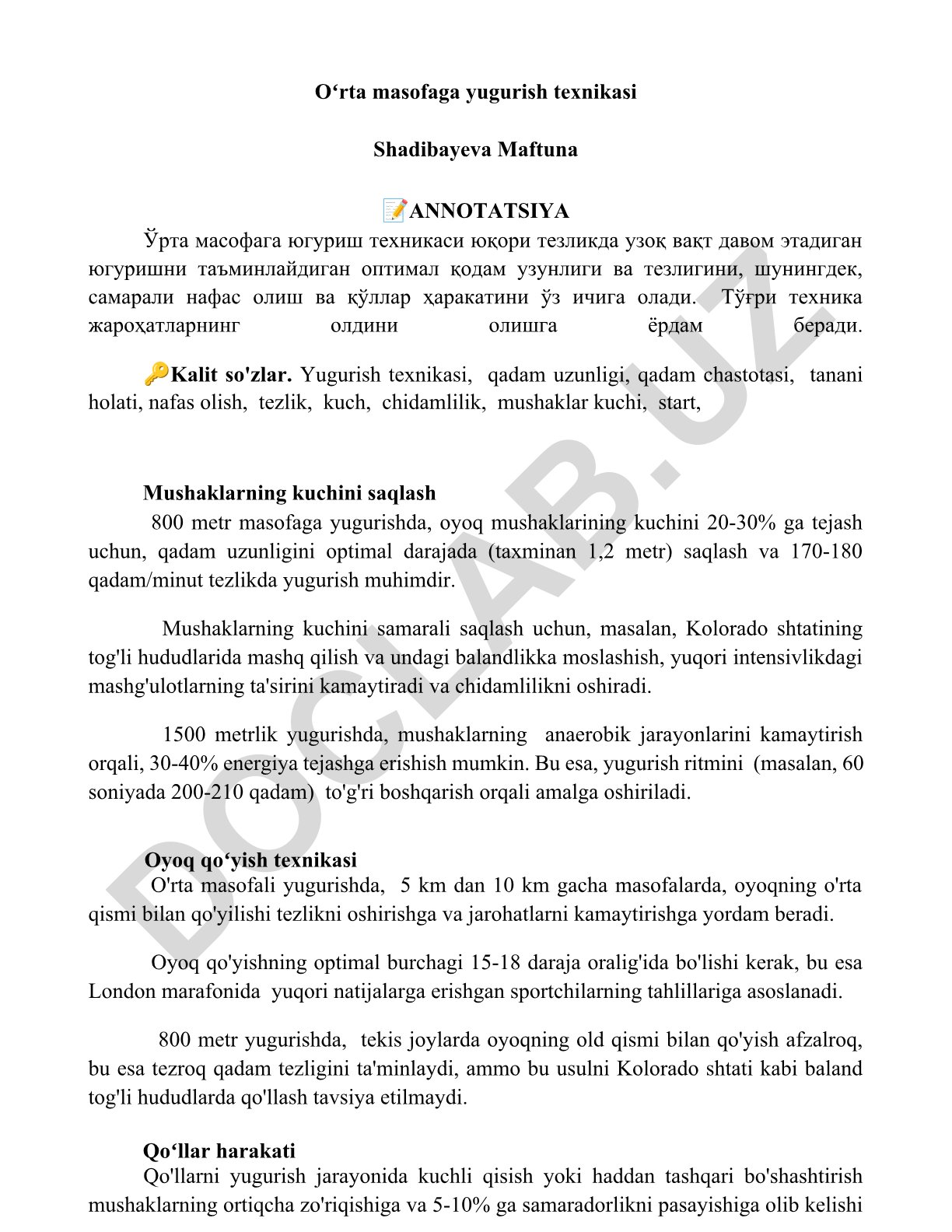 Oʻrta masofaga yugurish texnikasi