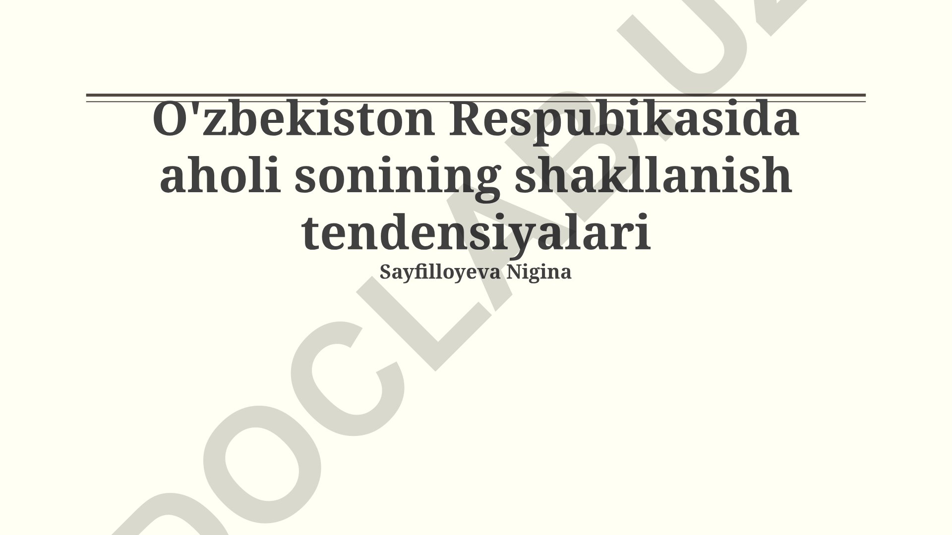 O'zbekiston Respublikasida aholi sonining shakllanish tendensiyalari