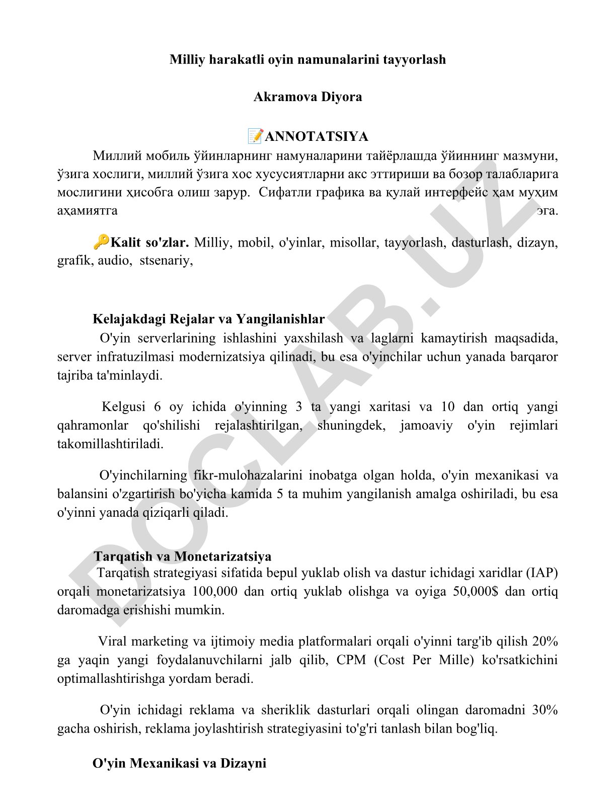 Milliy harakatli o'yin namunalarini tayyorlash