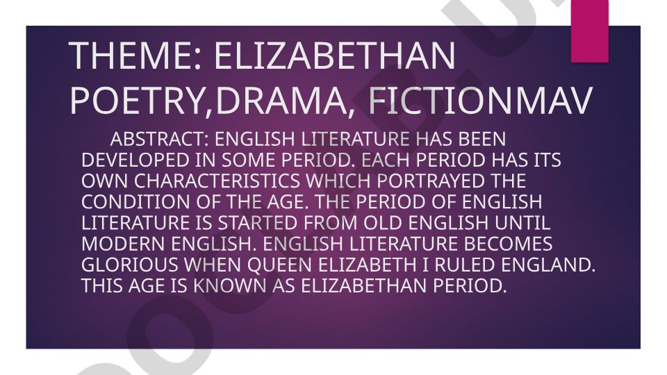 Elizabethan Poetry, Drama, Fiction