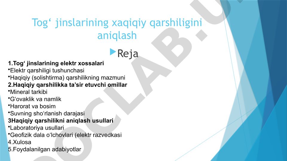 Tog' jinslarining haqiqiy qarshiligini aniqlash