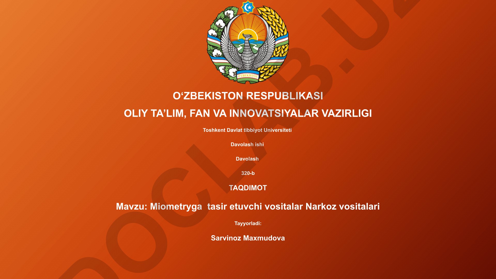 Miometryga tasir etuvchi vositalar Narkoz vositalari