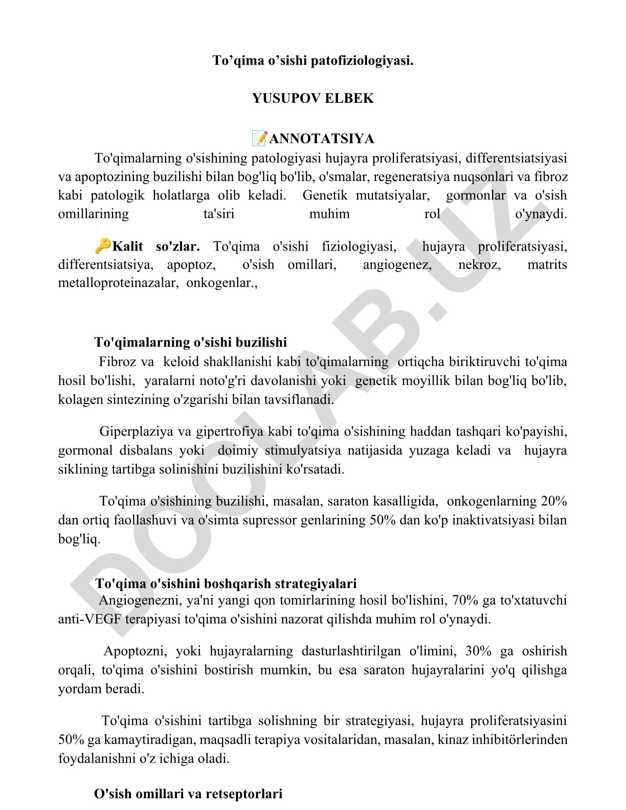 To'qima o'sishi patofiziologiyasi