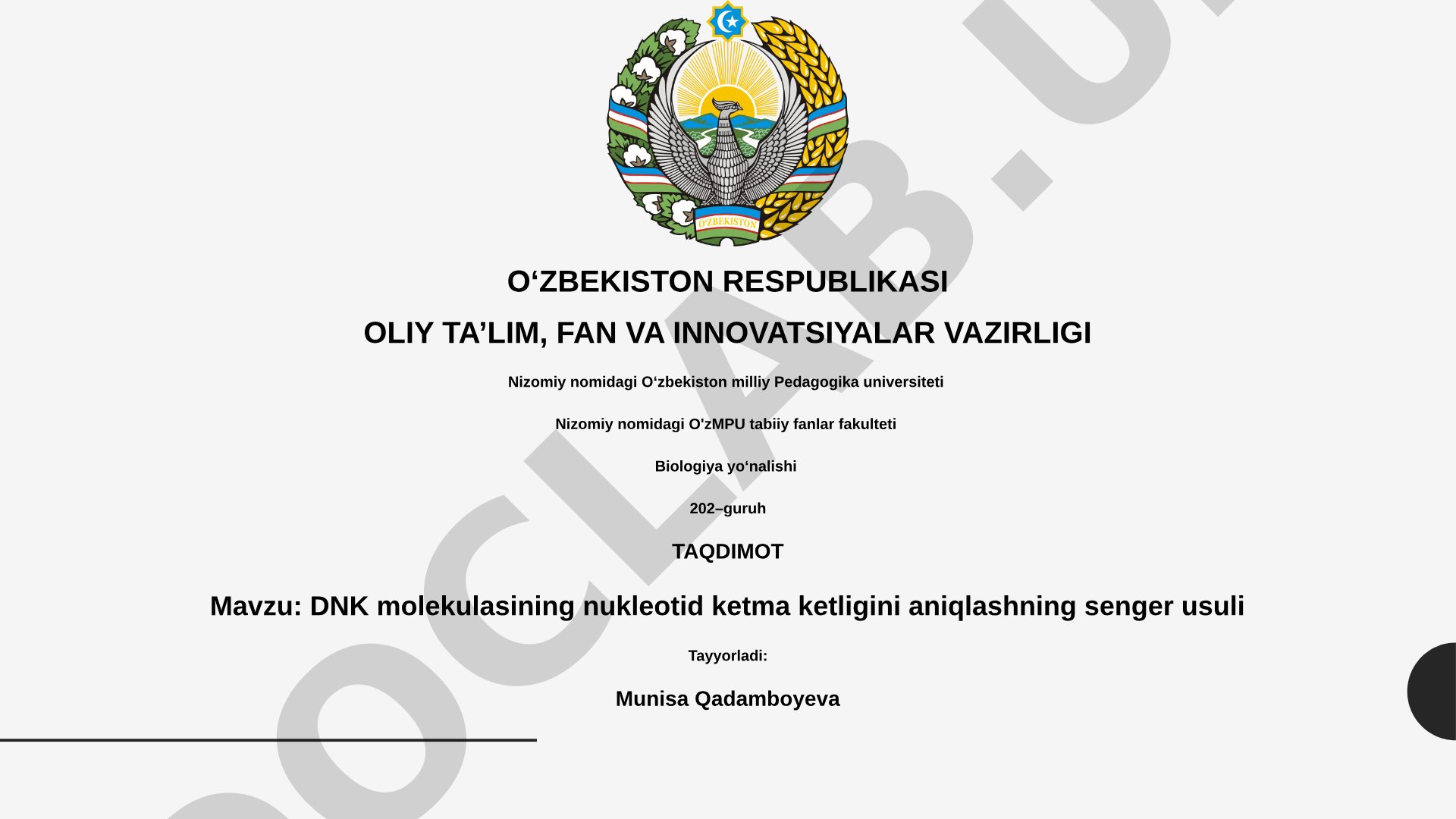 DNK molekulasining nukleotid ketma ketligini aniqlashning senger usuli
