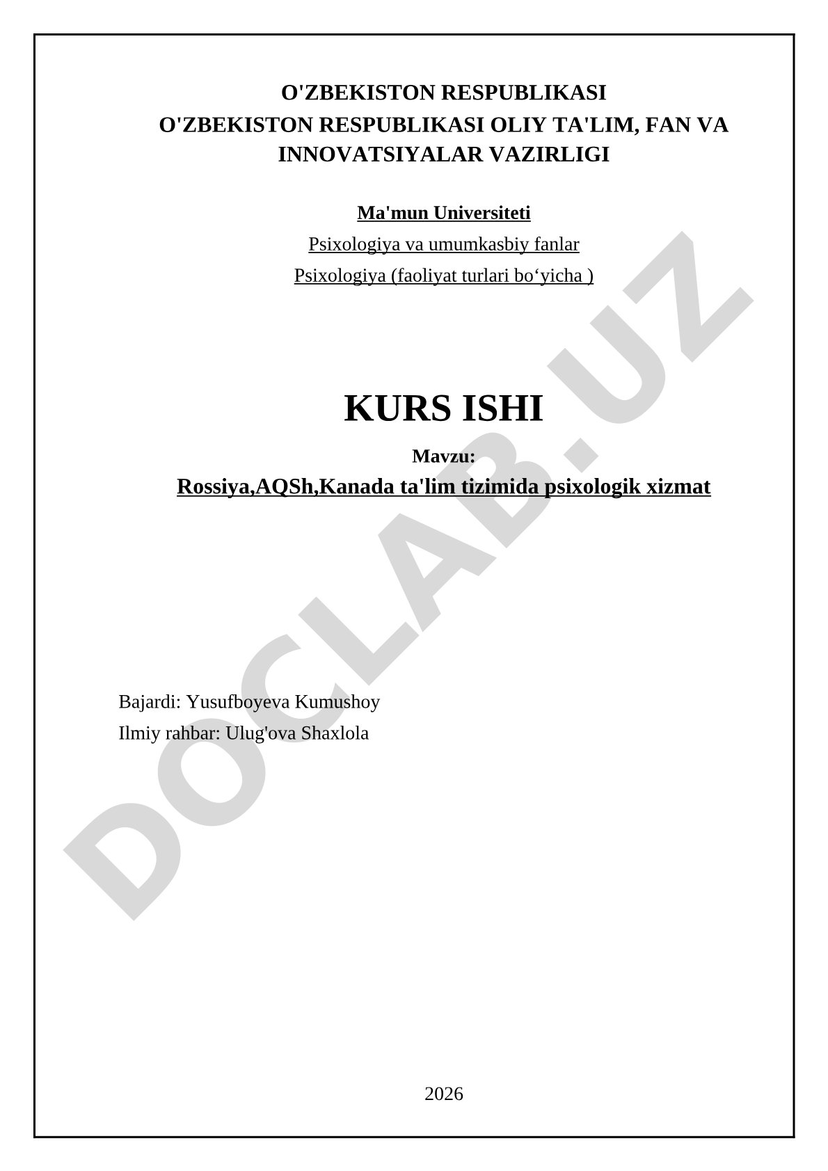 Rossiya, AQSh, Kanada ta'lim tizimida psixologik xizmat