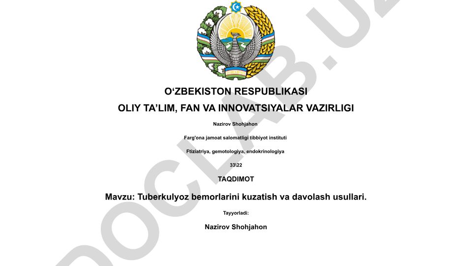Tuberkulyoz bemorlarini kuzatish va davolash usullari
