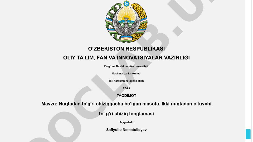 Nuqtadan to'g'ri chiziqqacha bo'lgan masofa va ikki nuqtadan o'tuvchi to'g'ri chiziq tenglamasi