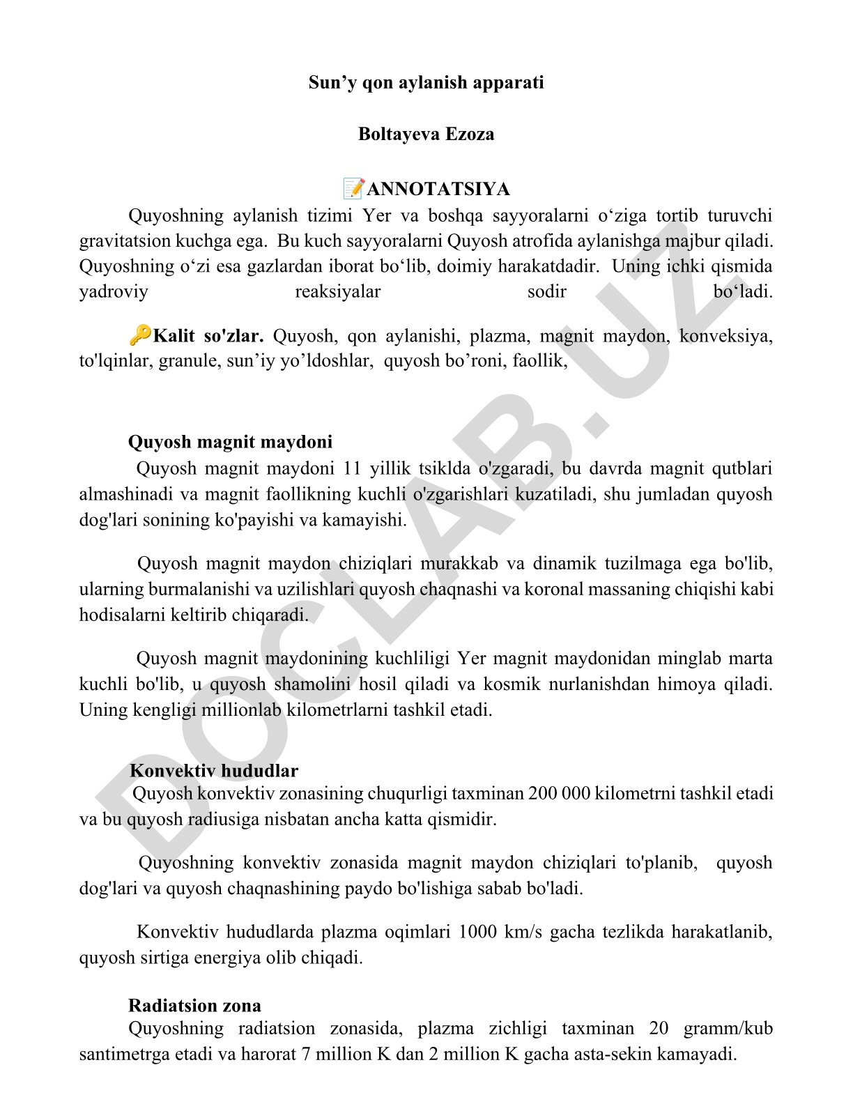 Quyoshning aylanish tizimi va magnit maydoni