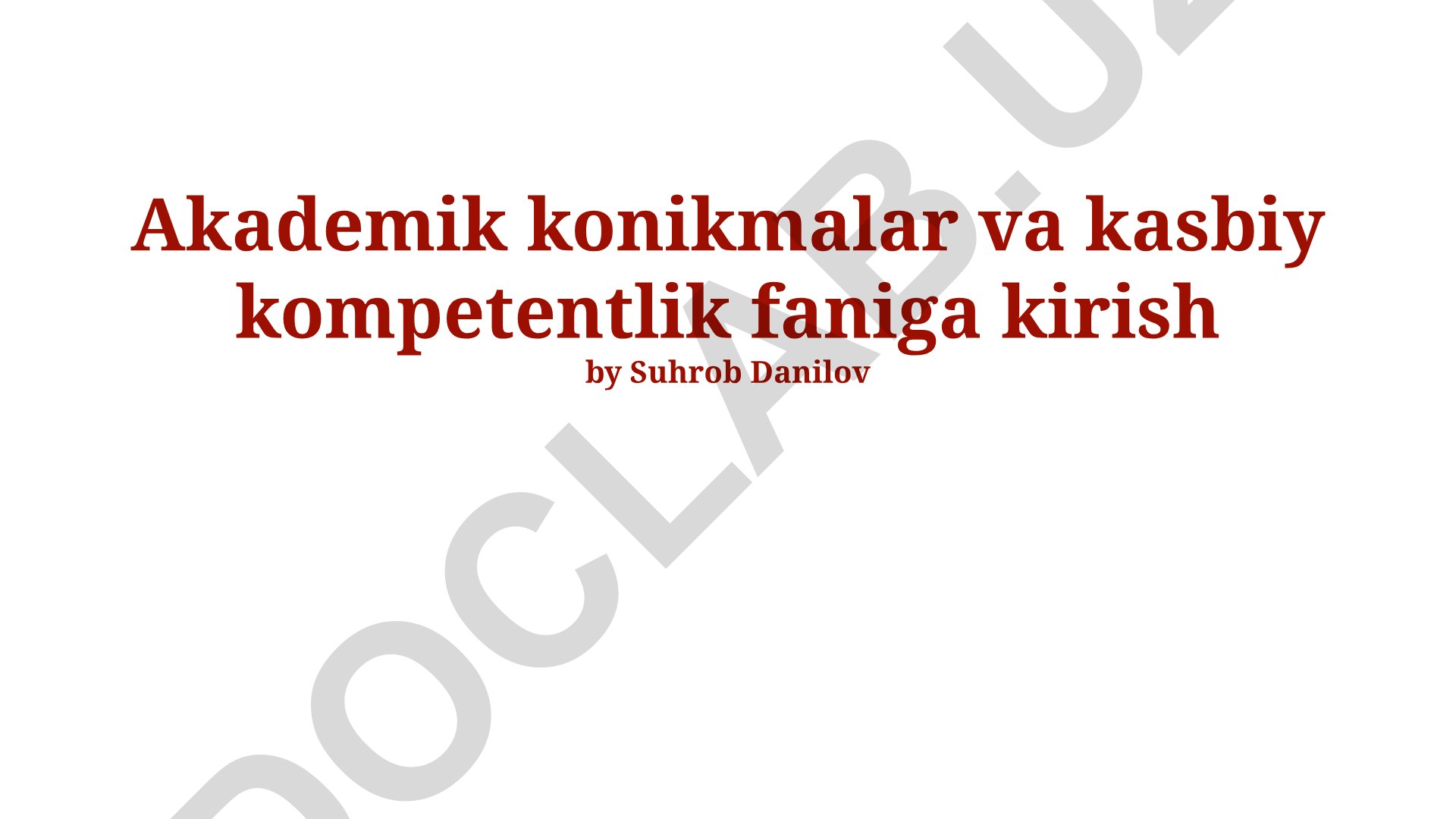 Akademik konikmalar va kasbiy kompetentlik faniga kirish
