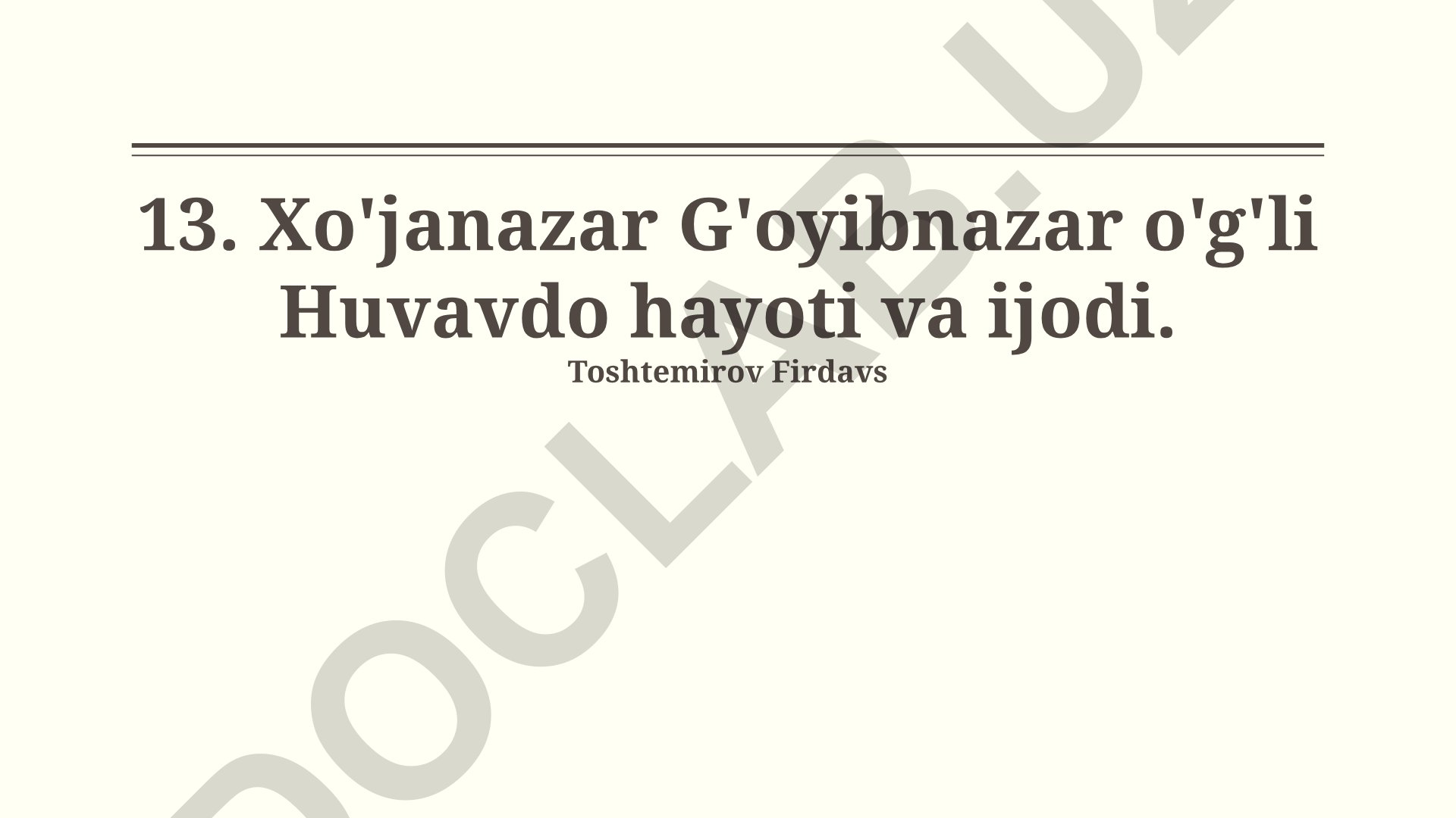 Xo'janazar G'oyibnazar o'g'li Huvavdo hayoti va ijodi