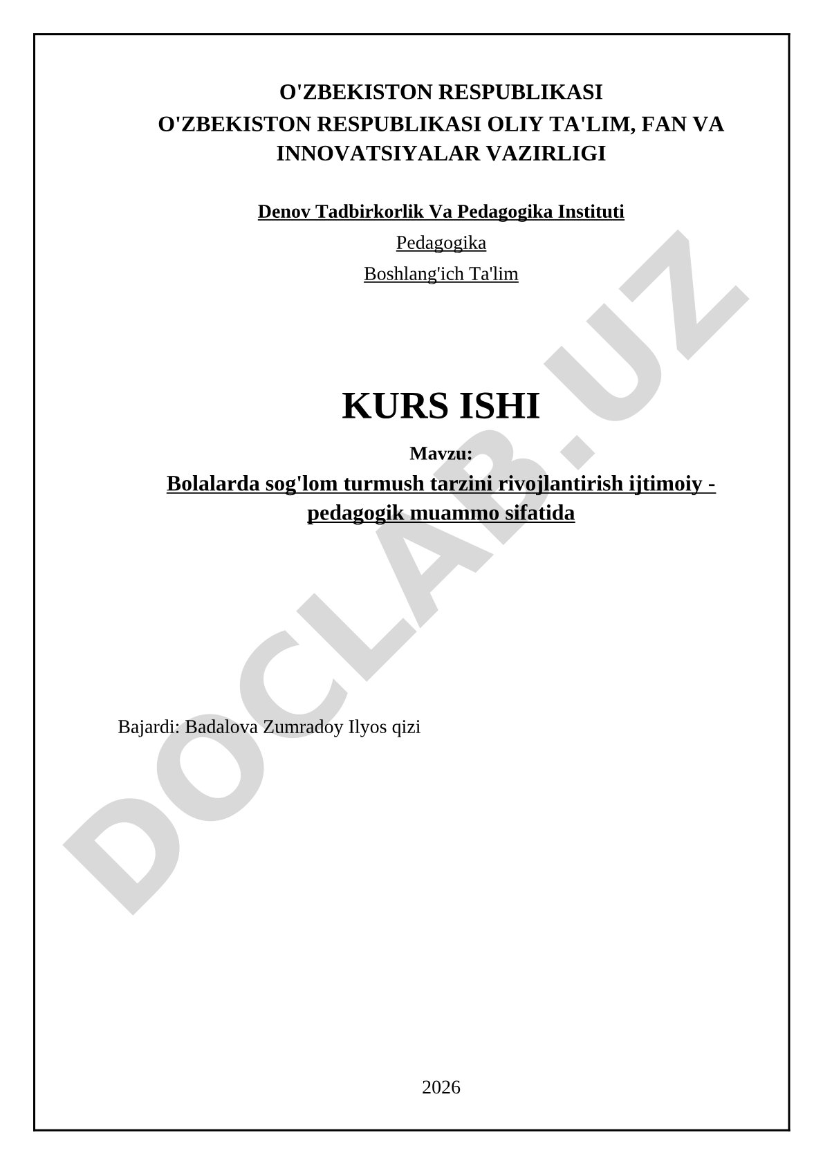 Bolalarda sog'lom turmush tarzini rivojlantirish ijtimoiy-pedagogik muammo sifatida