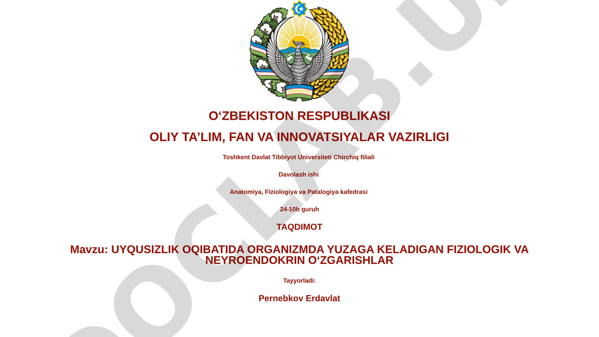 Uyqusizlik oqibatida organizmda yuzaga keladigan fiziologik va neyroendokrin o'zgarishlar