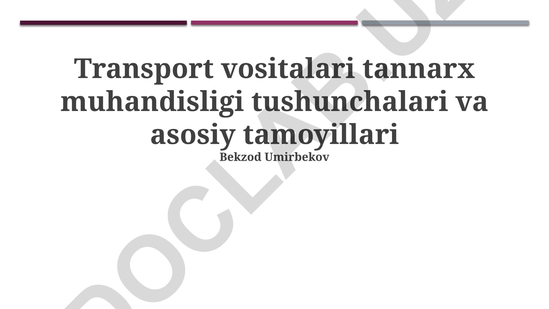 Transport vositalari tannarx muhandisligi tushunchalari va asosiy tamoyillari