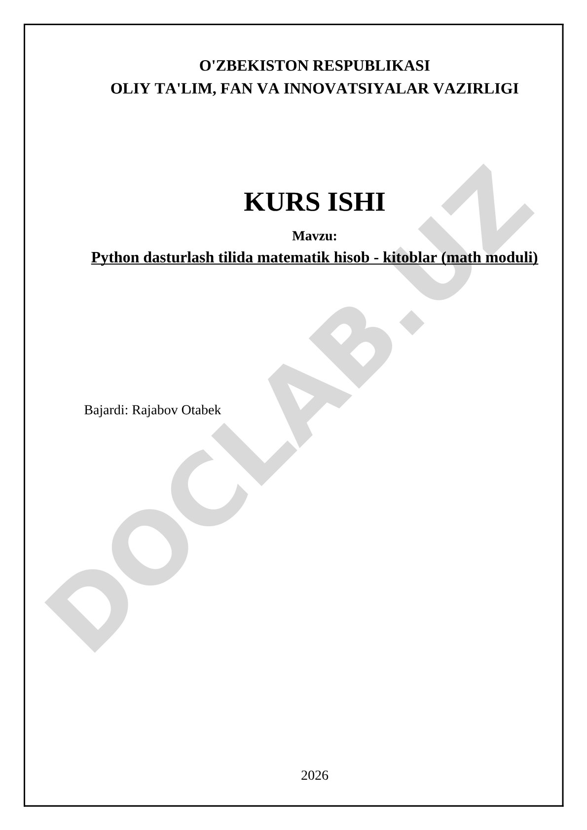 Python dasturlash tilida matematik hisob-kitoblar (math moduli)