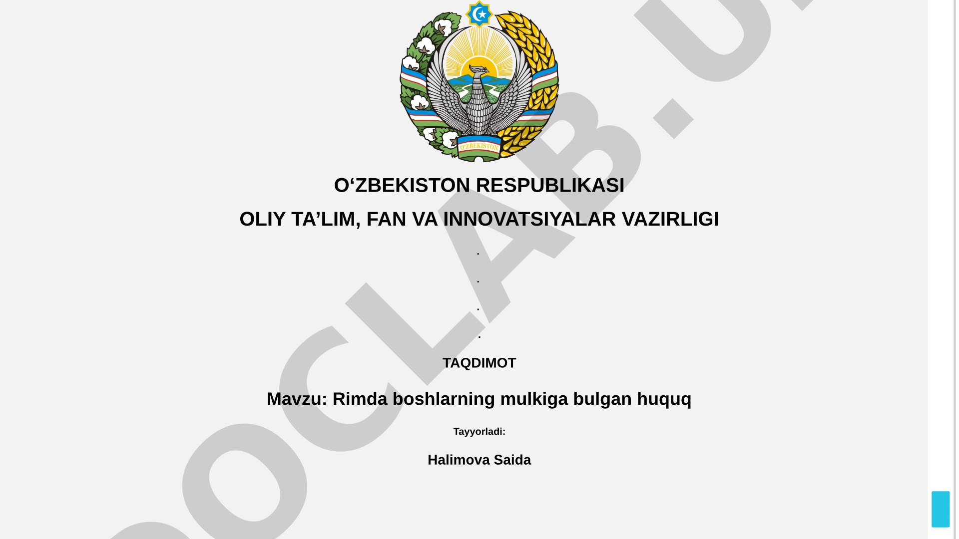 Rimda boshlarning mulkiga bulgan huquq