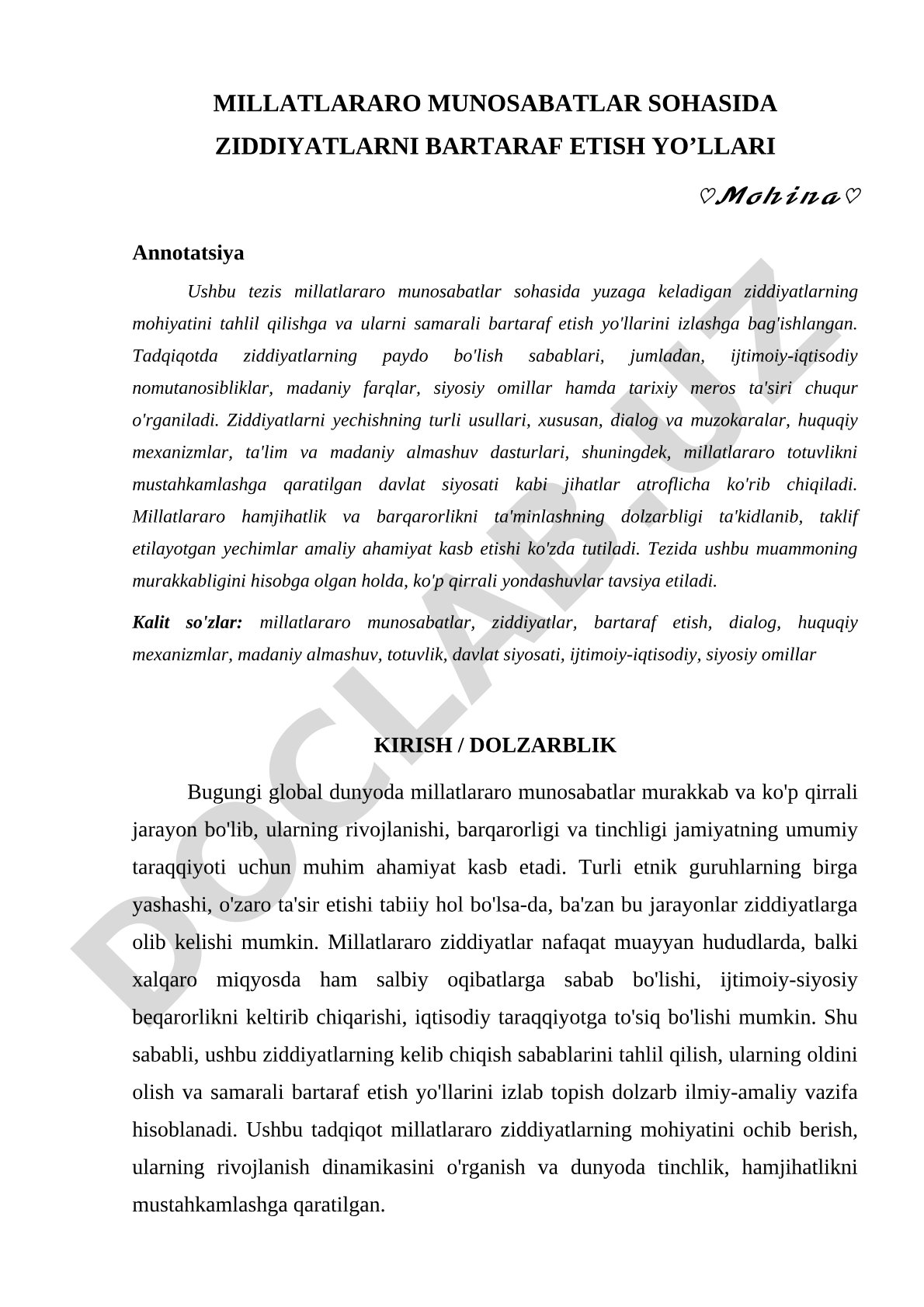 Millatlararo munosabatlar sohasida ziddiyatlarni bartaraf etish yo'llari