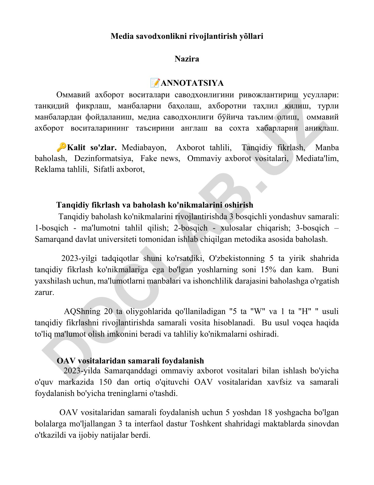 Media savodxonlikni rivojlantirish yõllari