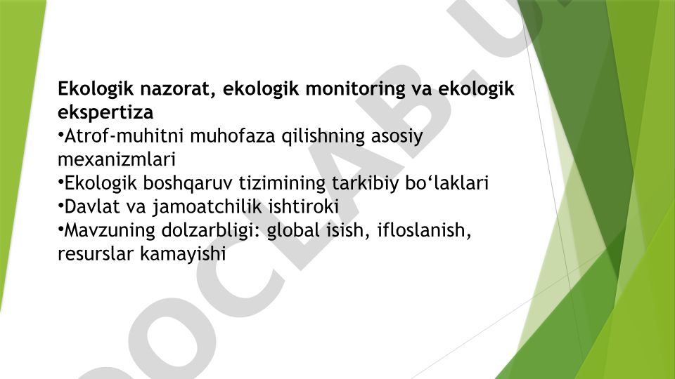 Ekologik nazorat, monitoring va ekspertiza mexanizmlari