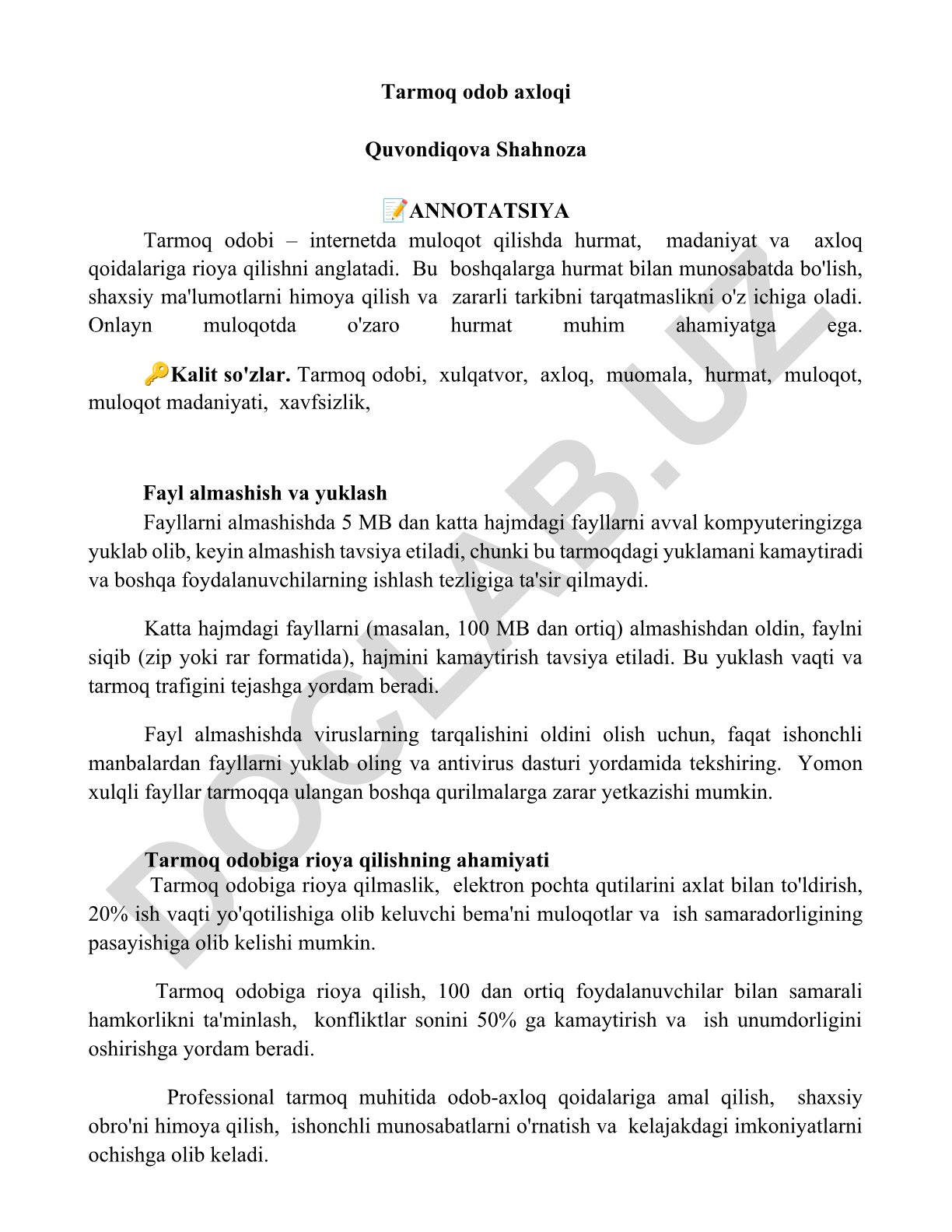 Tarmoq odobi va internetda muloqot madaniyati