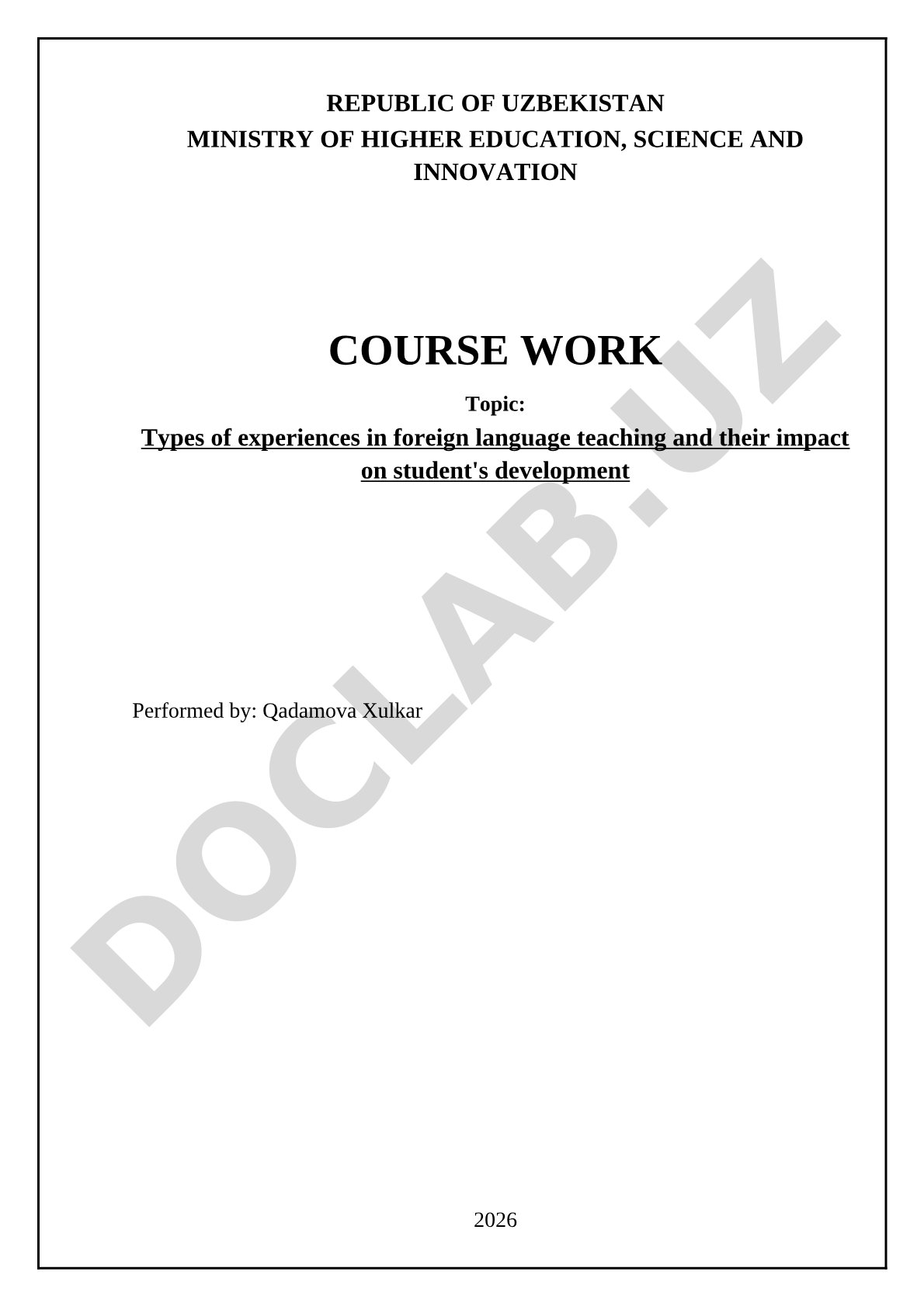Types of experiences in foreign language teaching and their impact on student's development