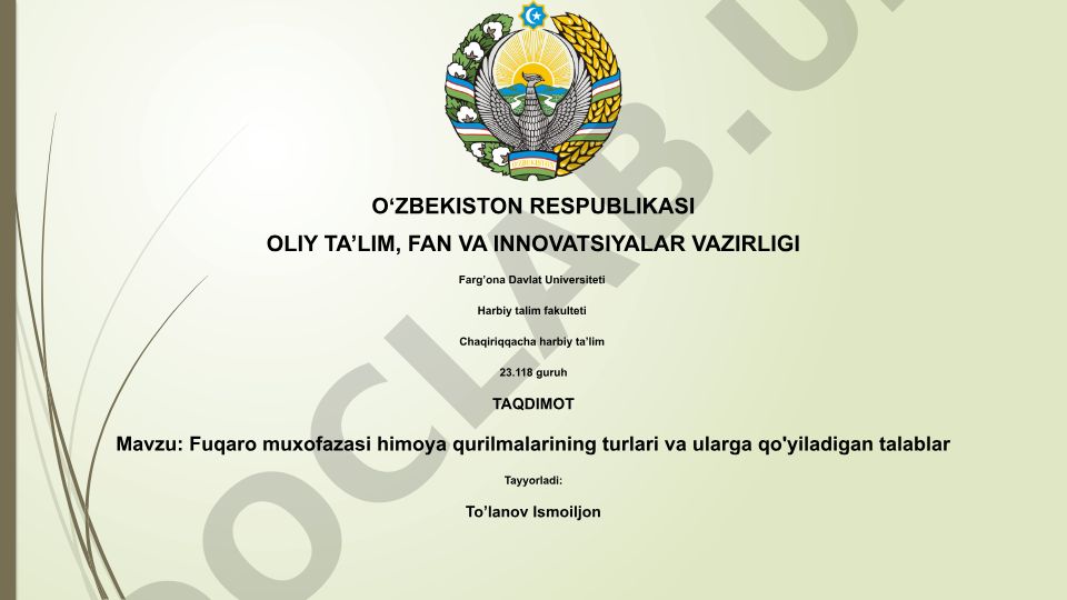 Fuqaro muxofazasi himoya qurilmalarining turlari va ularga qo'yiladigan talablar