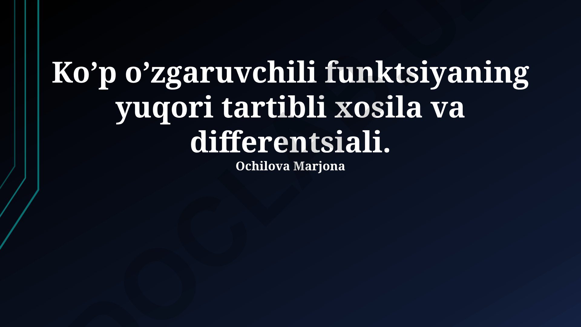 Ko'p o'zgaruvchili funktsiyaning yuqori tartibli xosila va differentsiali