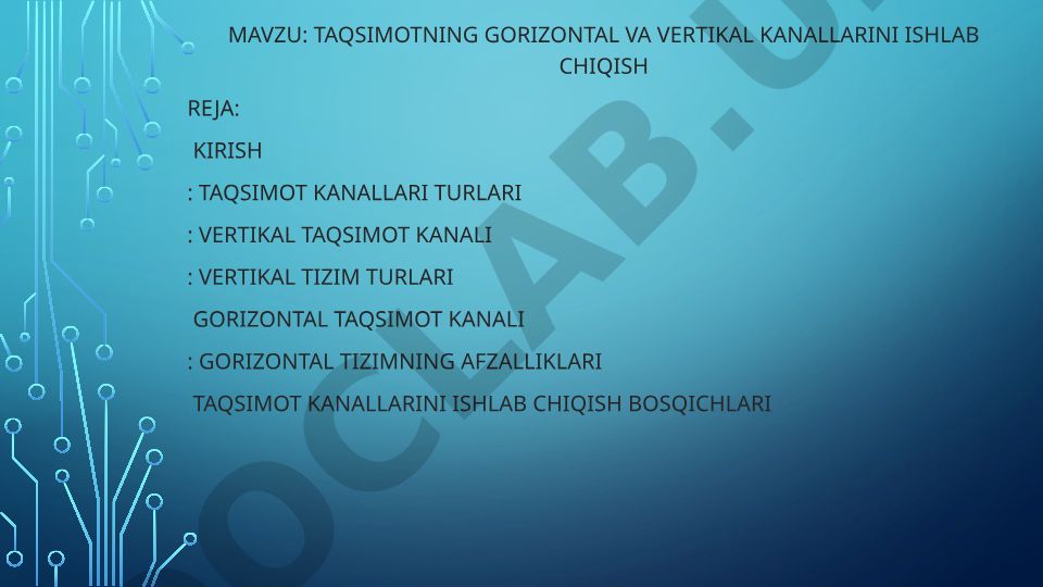 Taqsimotning gorizontal va vertikal kanallarini ishlab chiqish