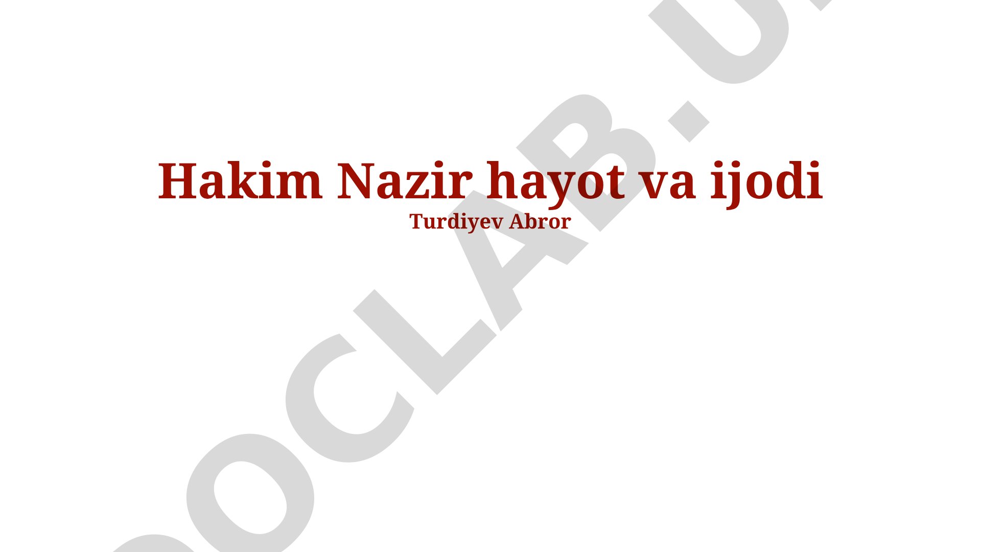 Hakim Nazir hayot va ijodi
