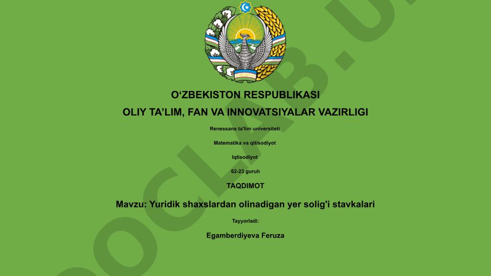 Yuridik shaxslardan olinadigan yer solig'i stavkalari